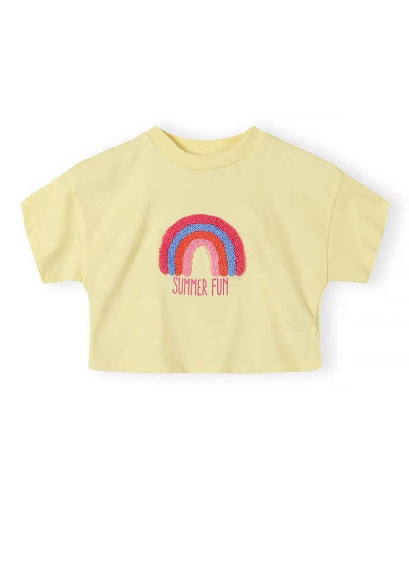 مينوتي Girls short sleeve t-shirt pale yellow rainbow applique 3m-7y